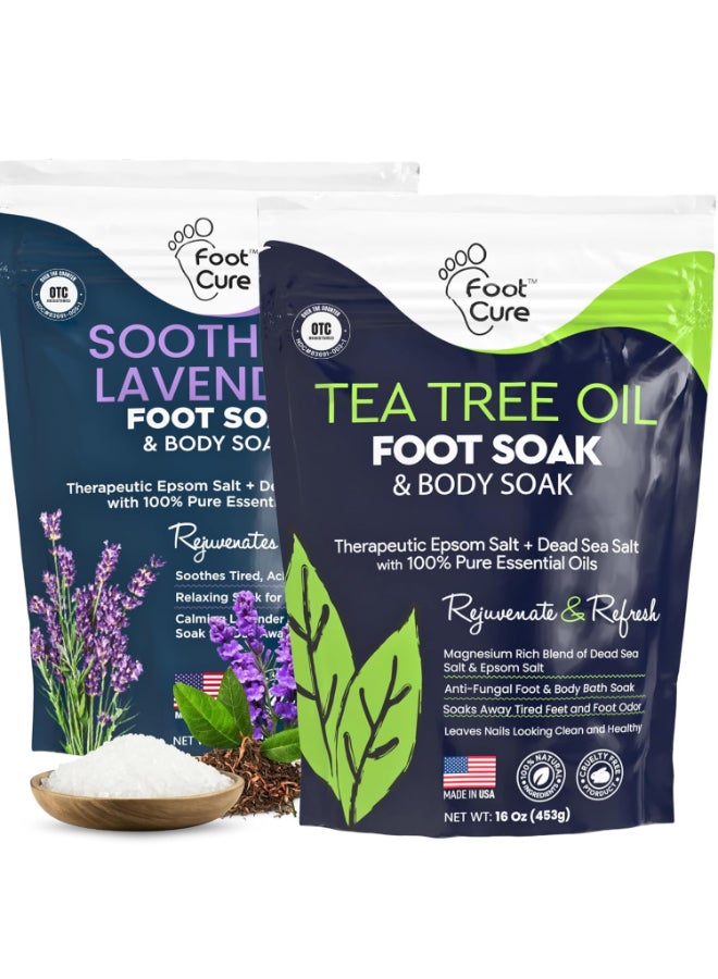 FOOT CURE Tea Tree Oil Soothing Lavender Foot Soak with Epsom Salt Best Toenail Treatment Softens Calluses Soothes Sore Tired Feet Foot Odor Scent Spa Pedicure 16 oz Pack of 2 - Image 2