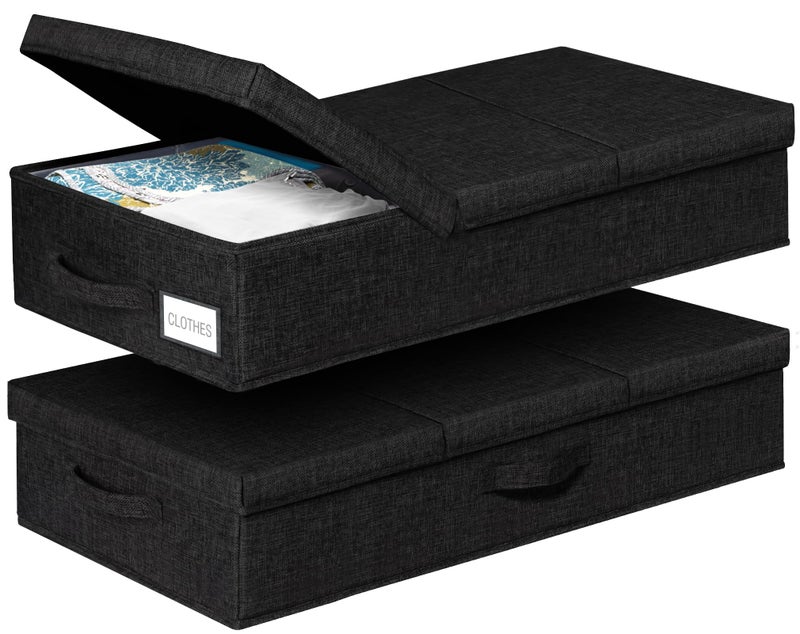 punemi Under Bed Storage Containers Set of 2 Low Profile Under Crib Storage Bins With Lid Large Sturdy Under Bed Clothes Drawer Organizers Box for Dorm Room Couch Closet Basement Black