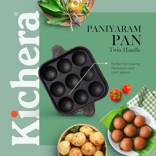 Kichera Cast Iron Appam Pan | Nonstick 9-Cavity Appam Maker | 9.8 Inch, 1.8kg | Induction Friendly - Image 3