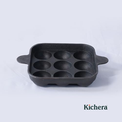 Kichera Cast Iron Appam Pan | Nonstick 9-Cavity Appam Maker | 9.8 Inch, 1.8kg | Induction Friendly - Image 2