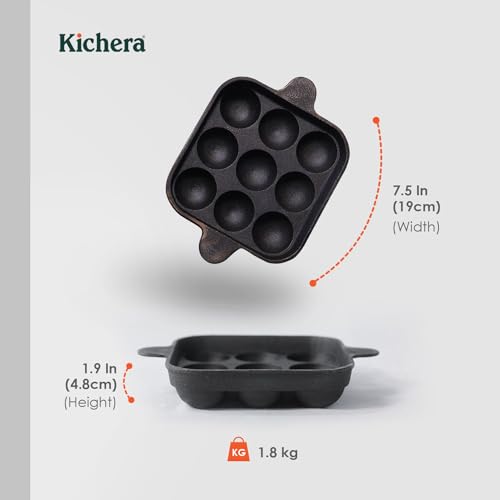 Kichera Cast Iron Appam Pan | Nonstick 9-Cavity Appam Maker | 9.8 Inch, 1.8kg | Induction Friendly - Image 4