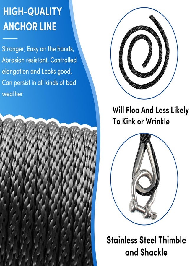 VEITHI Premium Anchor Rope 50 ft x 3/8 inch, Solid Braid MFP Anchor Line Boat Rope with Thimble & Shackle - Black - Image 3