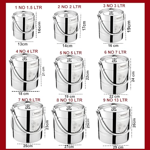 Mintage Milk Barni 9 Liters Stainless Steel Container | Storage Barni | Dolu Jar Ghee Dolchi | Strong Safe Durable Multipurpose Kitchenware Daily Use Platinum Laser Design - Image 2