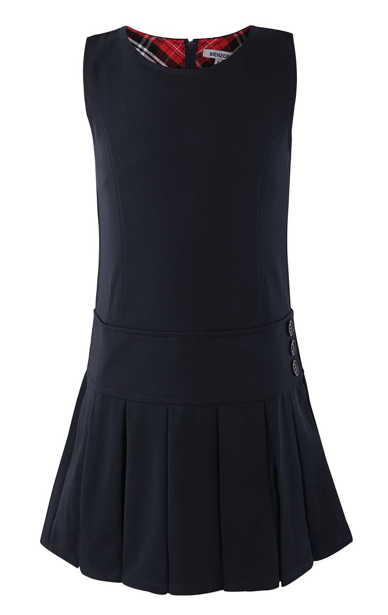 Bienzoe Girls School Uniform Jumper: Stretch Pleated Durable Kids Knee Length Sleeveless Dress Black 4 - Image 1