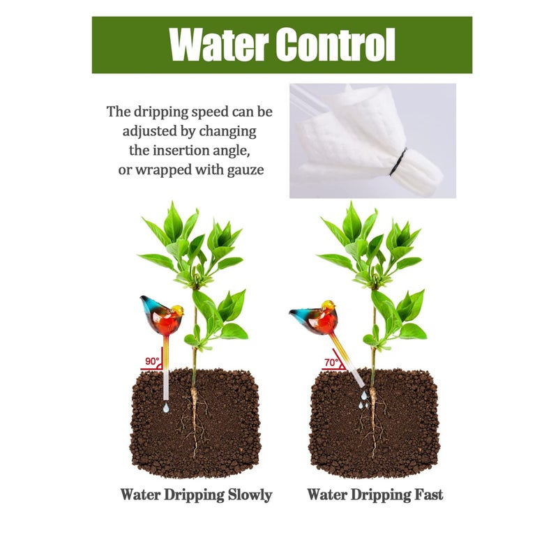 Zikra Automatic Plant Watering Globes, 3pcs Self Watering Planter Insert Spikes, Automatic Plant Waterer System Devices, Watering Drip Irrigation Equipment Water Bulbs For Indoor Outdoor Plants-Bird Shape - Image 4