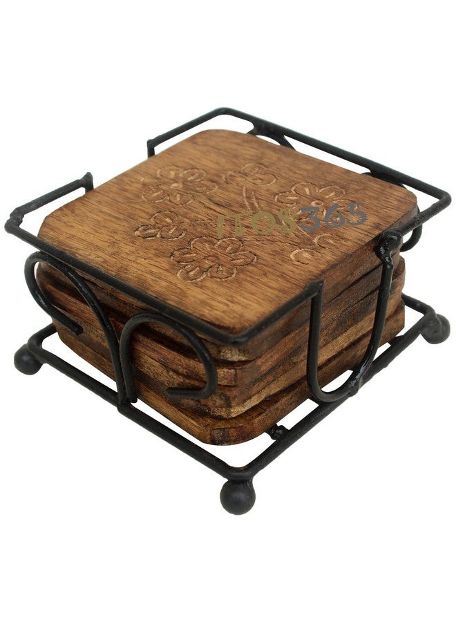 ITOS365 Coaster Set of 6 / Wooden Coaster with Holder for Coffee Table/Kitchen/Dining Table/Beer Glass - Image 2