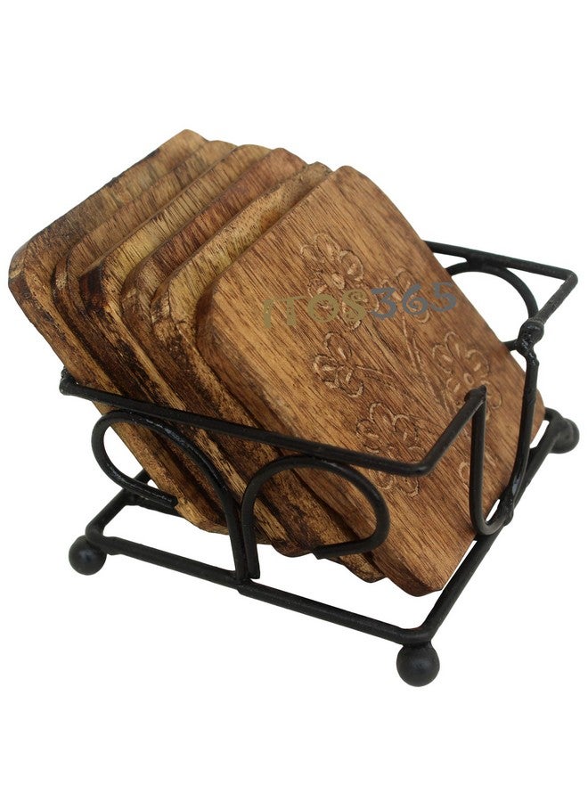 ITOS365 Coaster Set of 6 / Wooden Coaster with Holder for Coffee Table/Kitchen/Dining Table/Beer Glass - Image 1