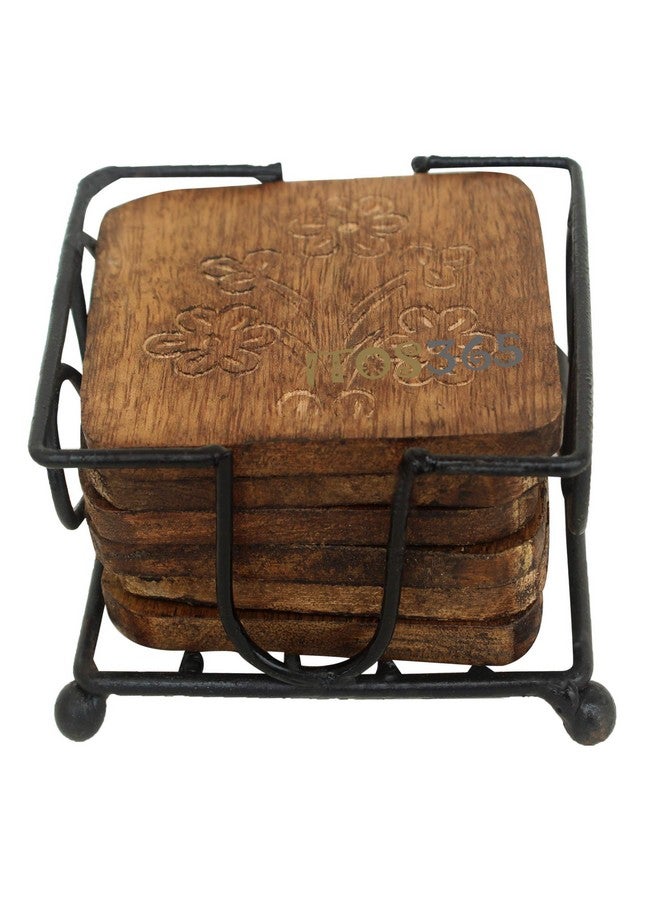 ITOS365 Coaster Set of 6 / Wooden Coaster with Holder for Coffee Table/Kitchen/Dining Table/Beer Glass - Image 3