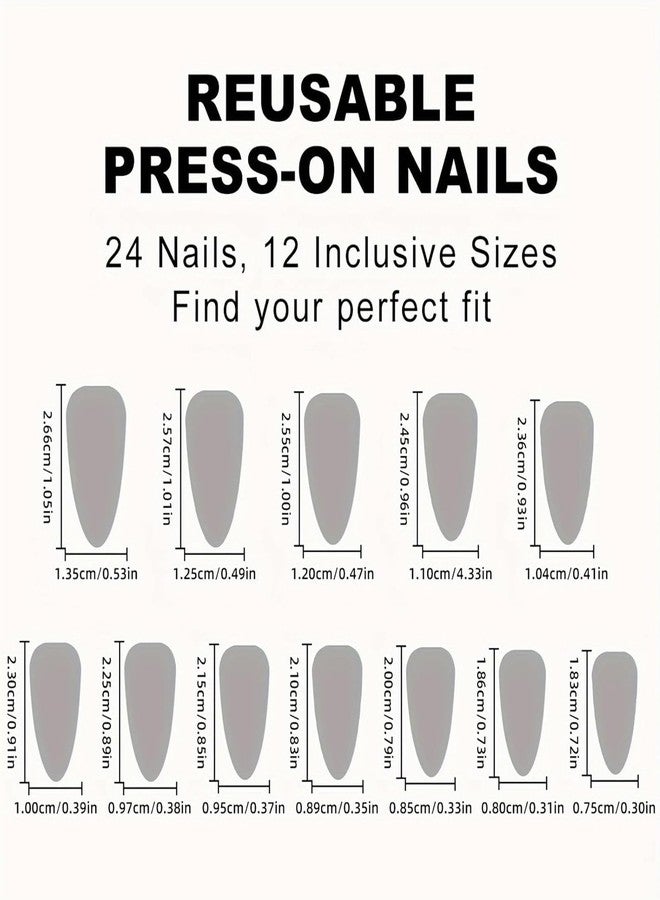FFZDENA 24-Piece Nail Extension, Press On Nails with 3D Gold Foil Flowers, Short Oval Cat Eye False Nails, Easy to Apply, Reusable Artificial Nails for Women, Perfect for Dailys Wear and Special Occasions - Image 3