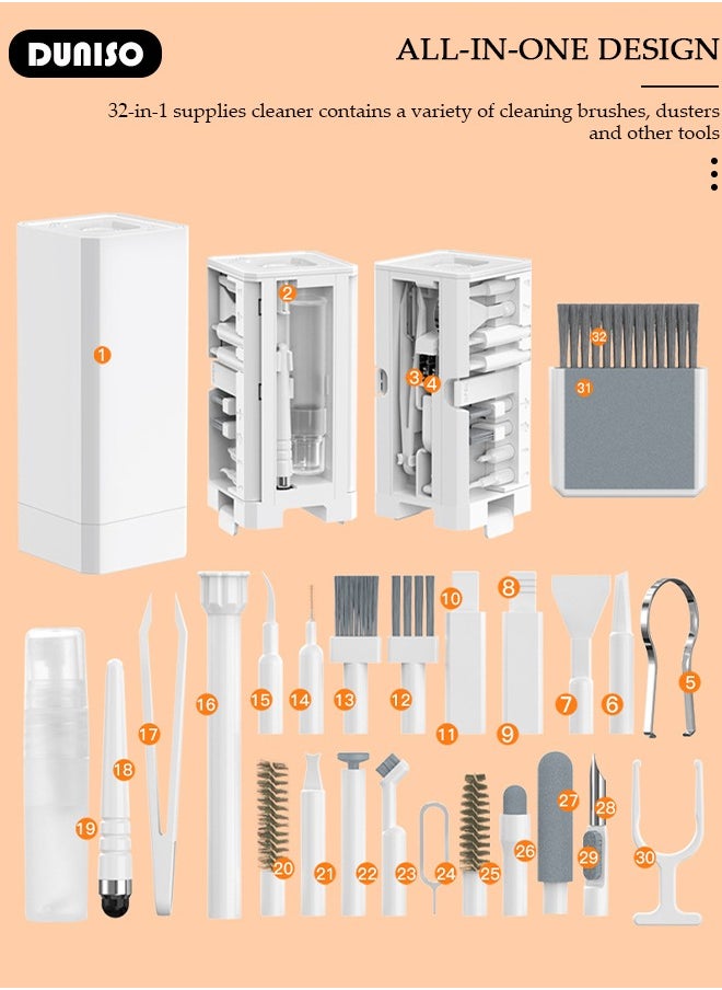 DUNISO 32 in 1 Electronics Cleaning Kit, Multifunctional Cleaning Kit for Keyboard, Portable Cleaning Kit for Computers, Cleaning Soft Brush Tool for Camera and Bluetooth Headset, Strong Magnetic Design Cleaner Kit for All Types of Cell Phones and Computers (Detergent not included)  - Image 3