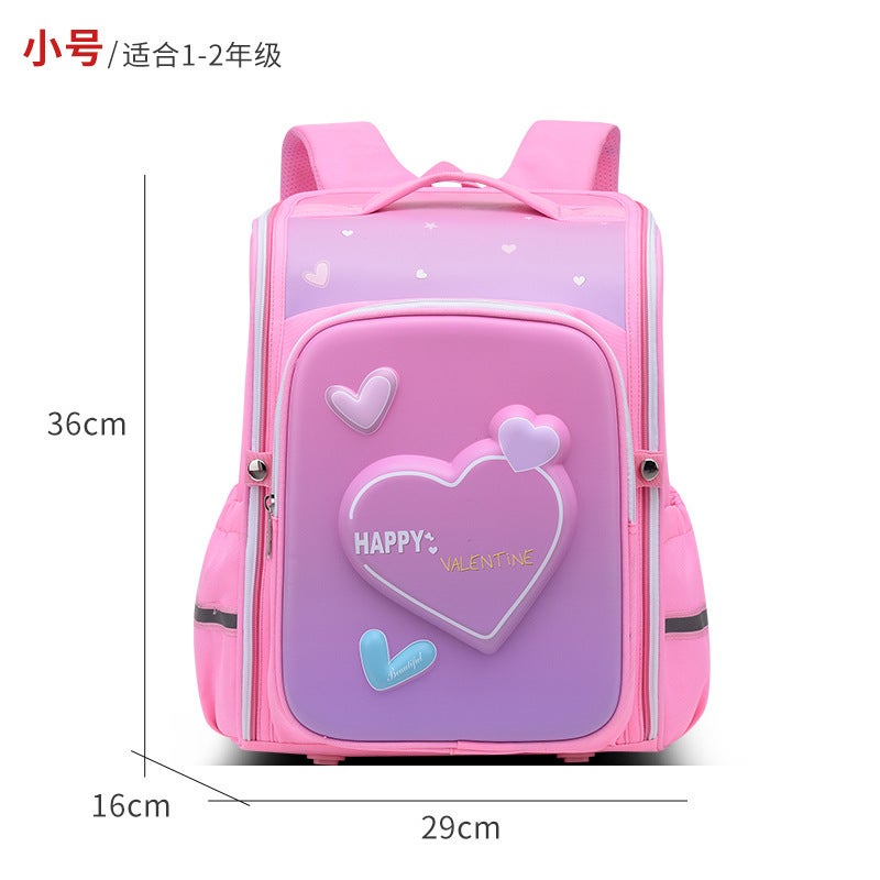 3D three-dimensional astronaut primary school student integrated schoolbag gradient color childrens large capacity burden reduction Love Pink 