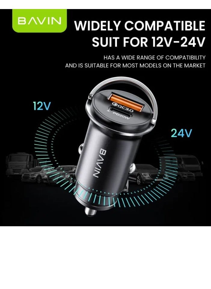 Bavin PC890 Car Charger With 18W USB Port And 20W Type-C Port Supports Fast Charging - Image 3