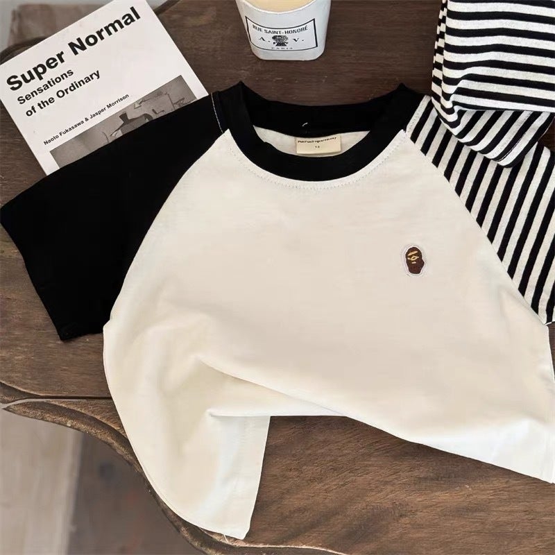 Pure Cotton Long-Sleeve T-Shirt For Boys And Girls, 2026 Color-Blocked Striped Casual Versatile Children'S Base Shirt For - Image 1