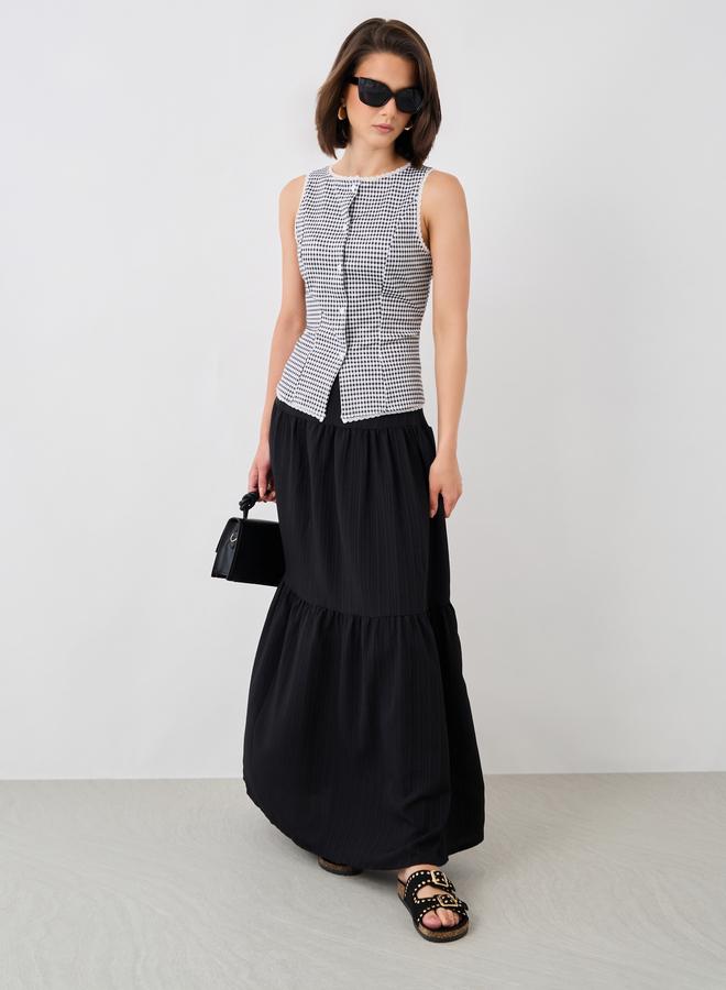 Styli Houndstooth Buttoned Round Neck Top - Image 2