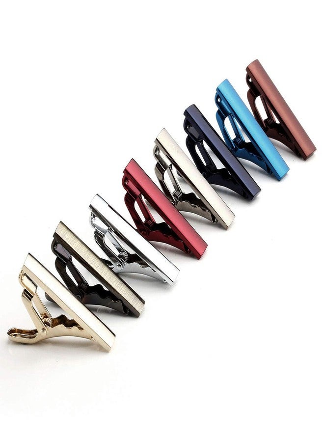Zysta 8PCS Exquisite Boys Skinny Ties Bar Men Mini Tie Clips Set Multiple Colors Stainless Steel Formal Dress Shirts Necktie Pinch Tack 1 1/3 inch + Gift Box - Image 2