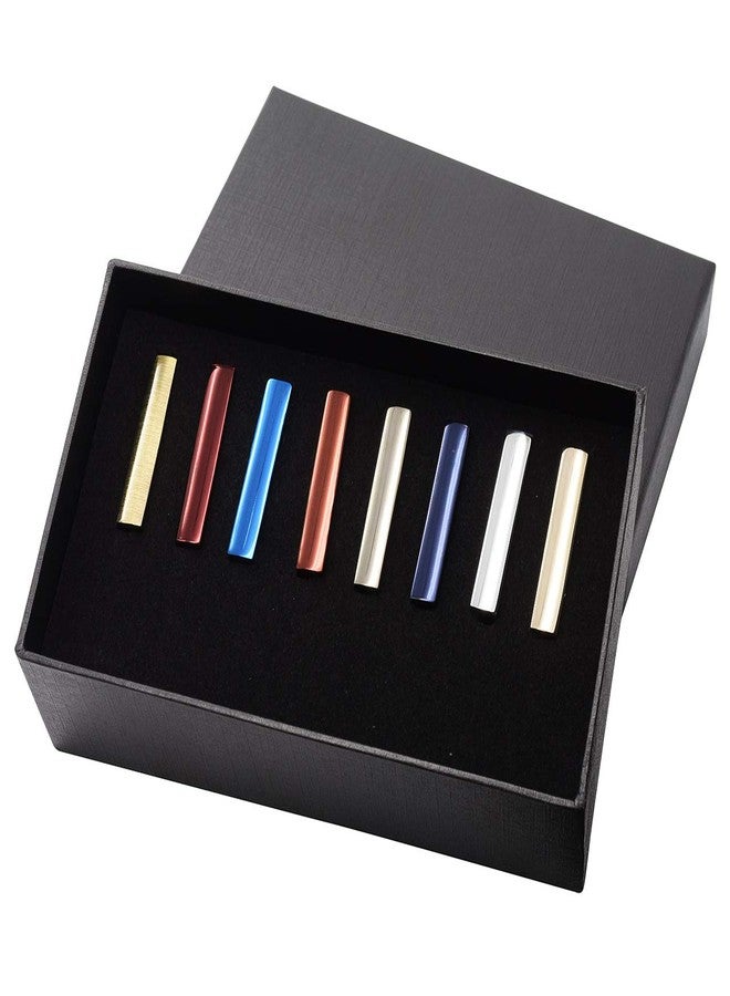 Zysta 8PCS Exquisite Boys Skinny Ties Bar Men Mini Tie Clips Set Multiple Colors Stainless Steel Formal Dress Shirts Necktie Pinch Tack 1 1/3 inch + Gift Box - Image 4
