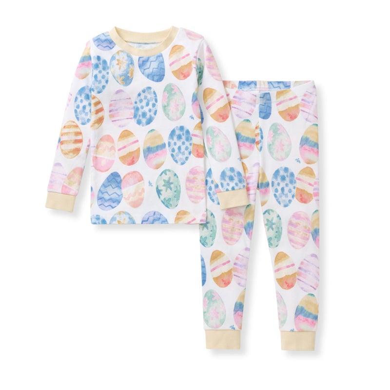Burt's Bees Baby Girls' Pajamas, 2-Piece Long Sleeve Tee and Pants Organic Cotton PJ Set, Easter Eggs, 18 Months - Image 1