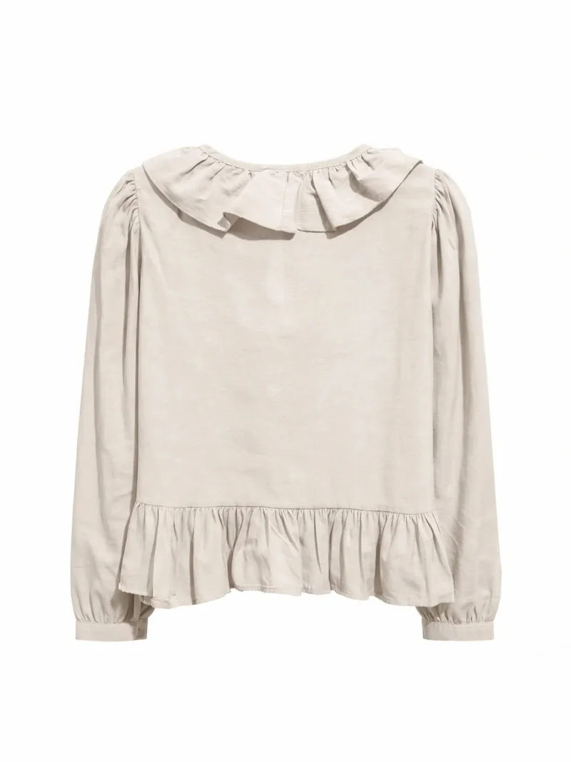 MixRay MIXRAY Frilly V-Neck Blouse with Button Closure