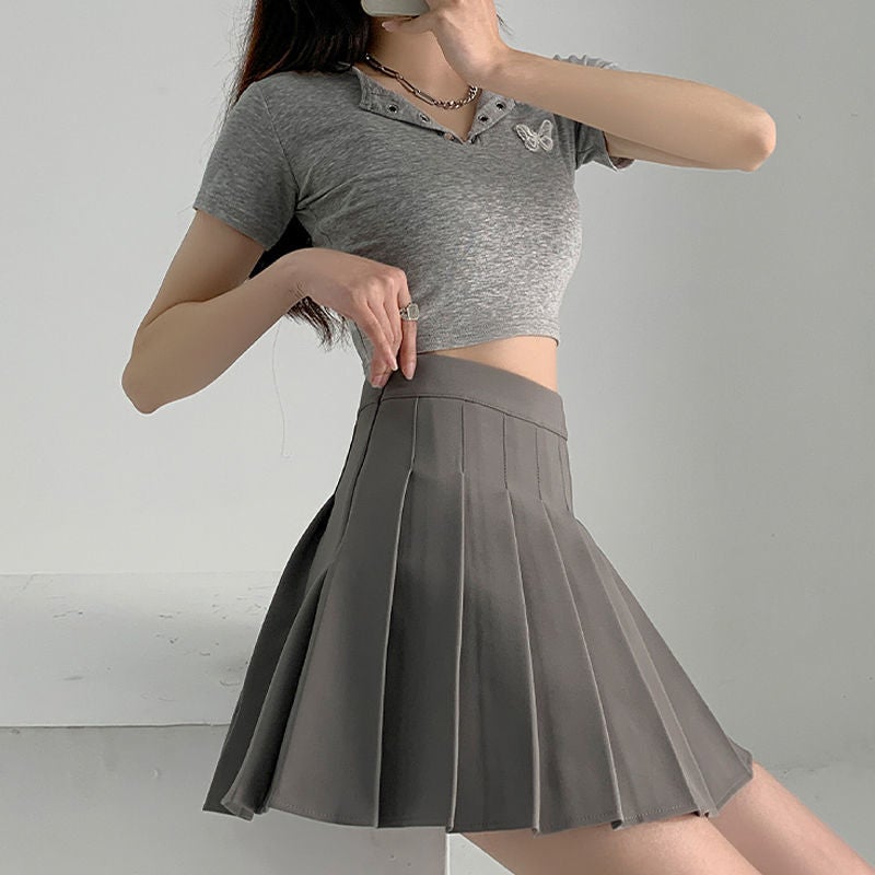 Pleated Skirt Womens Spring/Autumn/Summer 2022 New Black Skirt High Waist Small a-Shape Slim JK Skirt Gray [suit fabric] comes with safety pants