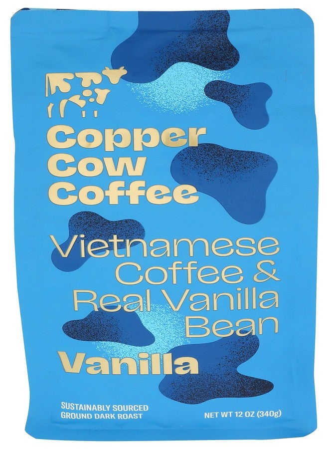 Copper Cow Coffee, Coffee Vanilla Ground, 12 Ounce - Image 1