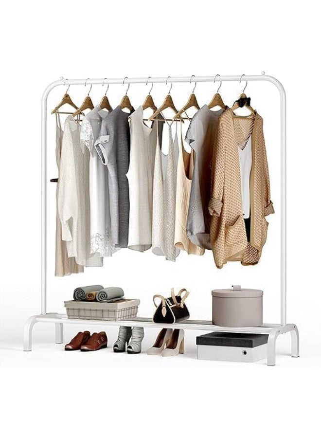 CAZADORA Upgrade your home organization with the CAZADORA Premium Clothes Rack. Designed for versatility and durability, this metal clothes stand is perfect for hanging coats, dresses, or daily outfits. Equipped with one or two storage shelves for shoes, bags, or boxes, and available with single or double hanging bars. Made from high-quality materials and finished in sleek white or black. Choose from five different sizes to suit your space – bedroom, bathroom, or hallway. Simple yet stylish solution for clutter-free living. - Image 1