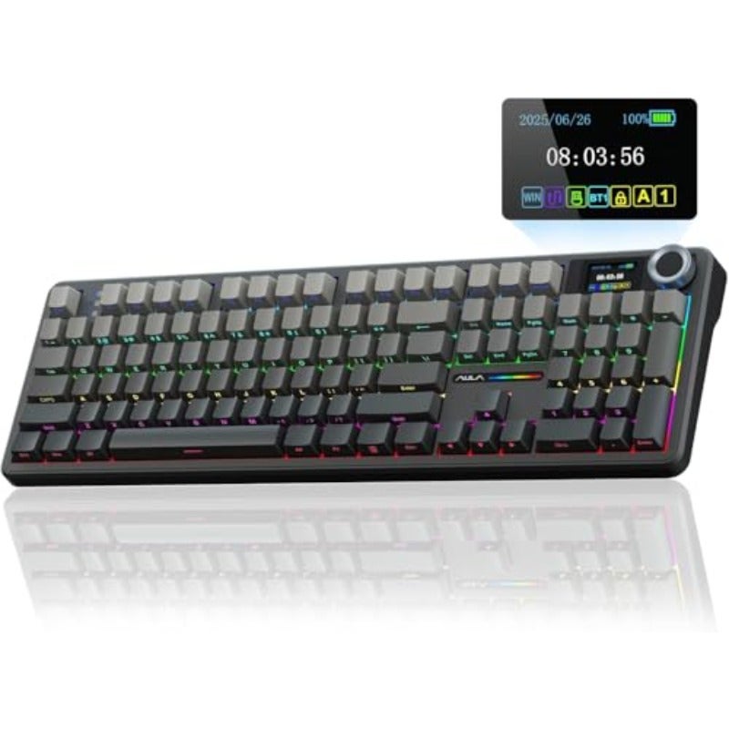 F108 PRO Mechanical Gaming Keyboard with Screen KnobWireless Creamy Keyboard with 8000mAh Battery Pre-lubed Switches Side Printed PBT Keycaps RGB Backlit Hot Swappable Custom Keyboards - Image 1