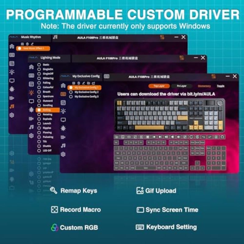 F108 PRO Mechanical Gaming Keyboard with Screen KnobWireless Creamy Keyboard with 8000mAh Battery Pre-lubed Switches Side Printed PBT Keycaps RGB Backlit Hot Swappable Custom Keyboards - Image 3