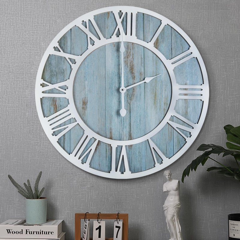 ساعة حائط مملوكة لأول مرة لتزيين غرفة المعيشة 24 Vintage Round Silent Non Ticking Black Metal Modern Wood Clocks للمنزل غرفة النوم المطبخ الحديقة المكتب المقهى تزيين حائط حديث بأرقام رومانية