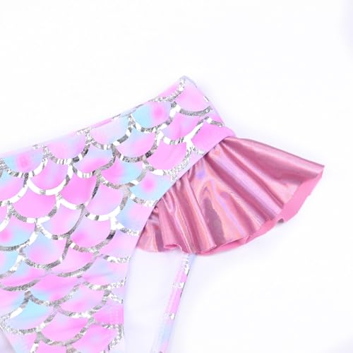 CHILDRENSTAR One Shoulder Bikinis for Little Girls Pink Mermaid Swimsuits Metallic Ruffles Bathing Suits Swimwear,4t 5t - Image 5