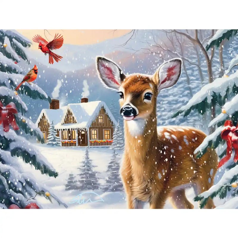 Bits and Pieces 50 Piece Puzzles for Adults 50 Extra Large Pieces 15 x 19 Jigsaw Puzzles Deer Winter Snow Cabin No 2 Pieces Alike Winter Wilderness - Image 3