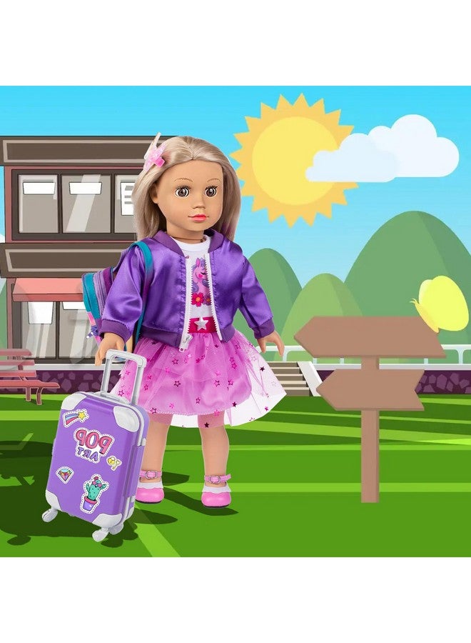 ebuddy 18 Inch Doll Clothes and Accessories Travel Set with Suitcase, Includes Jacket, Purple Dress, Hairpin, Hair Rings, Makeup, Sticker - Image 4