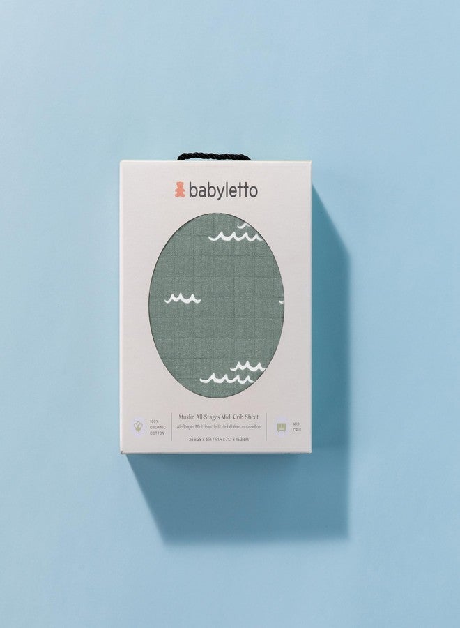 Babyletto 100% Organic Cotton All-Stages Midi Crib Sheet, GOTS-Certified, Fitted 360°, Ultra-Soft and Breathable Muslin - Ocean Waves - Image 4