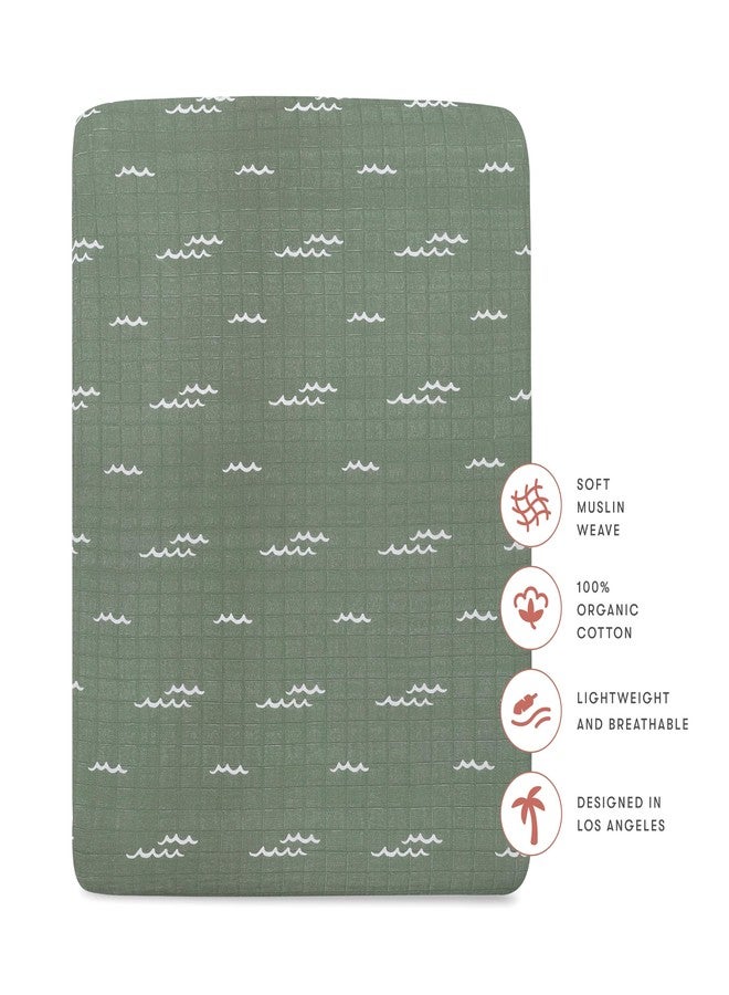 Babyletto 100% Organic Cotton All-Stages Midi Crib Sheet, GOTS-Certified, Fitted 360°, Ultra-Soft and Breathable Muslin - Ocean Waves - Image 2