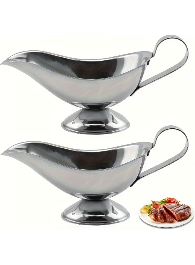 TrustMate 2-Piece Premium 304 Stainless Steel Gravy Boat Set (3 oz), Sauce Jug Server with Ergonomic Handle & Anti-Spill Spout, Perfect for Salad Dressings, Gravy & Condiments - Home Kitchen & Restaurant Use - Image 1