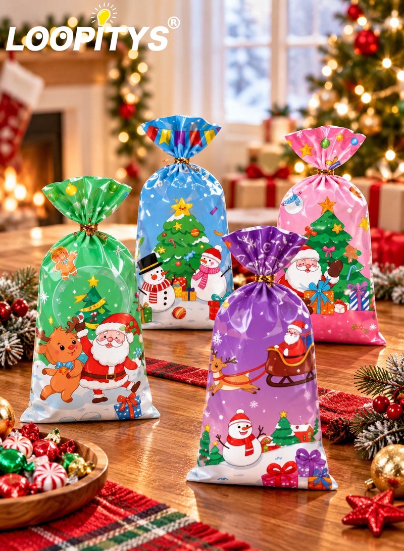 LOOPITYS Christmas flat candy bag, OPP candy bag (1 pack of 50, containing 4 styles), Christmas gift bag, popcorn biscuit candy bag, suitable packaging for Christmas parties - Image 1