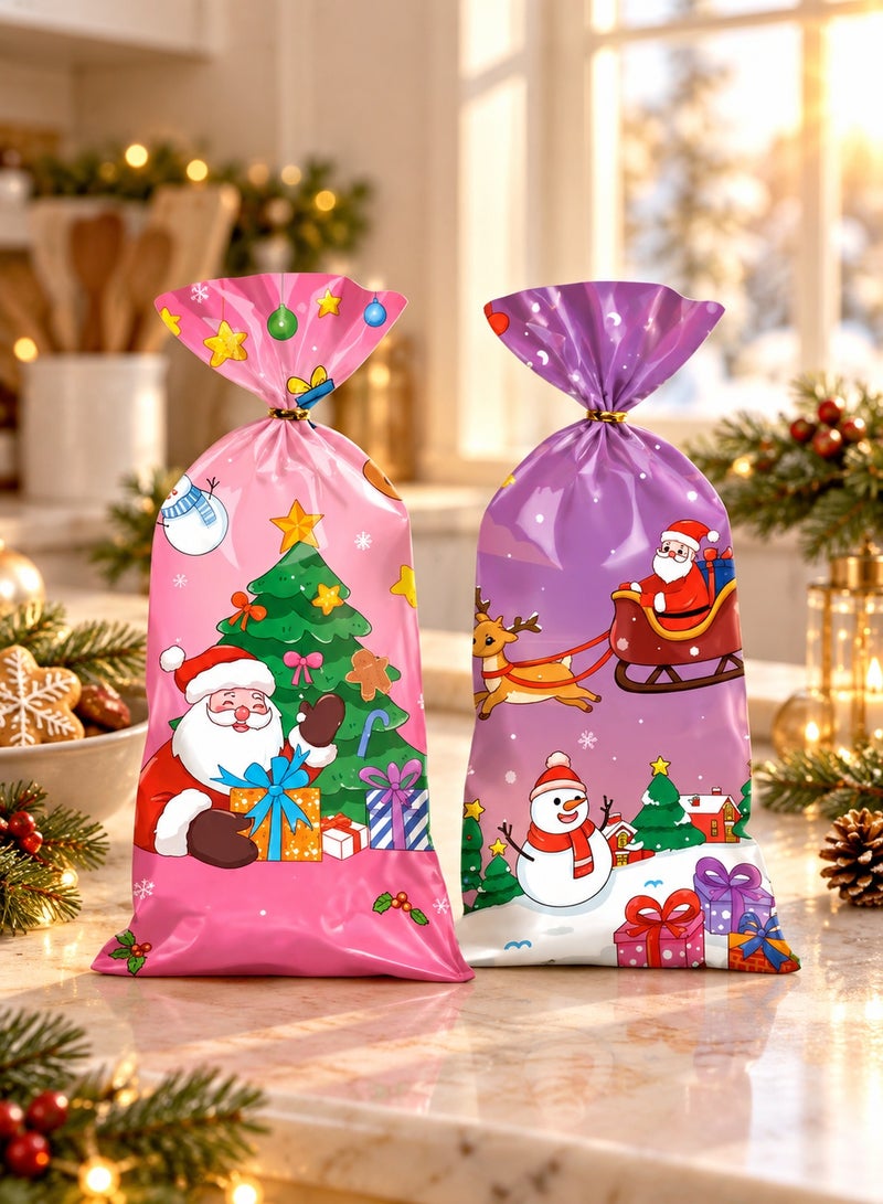 LOOPITYS Christmas flat candy bag, OPP candy bag (1 pack of 50, containing 4 styles), Christmas gift bag, popcorn biscuit candy bag, suitable packaging for Christmas parties - Image 2