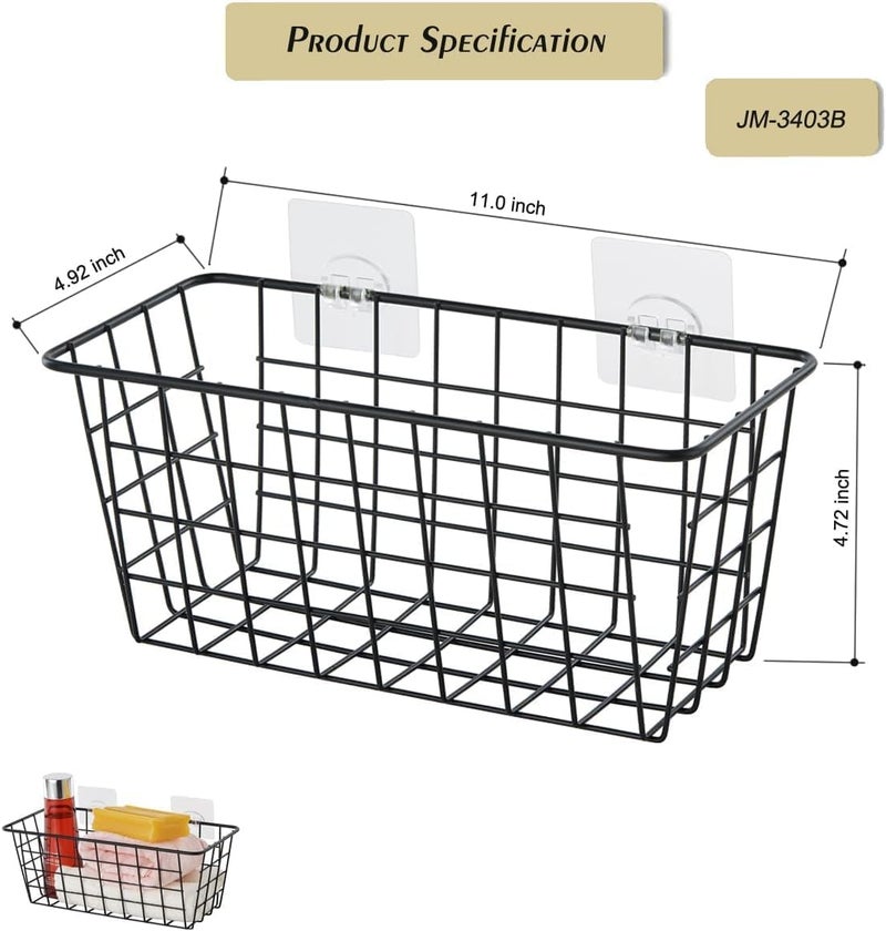 Azonee 2 Pcs Kitchen Hanging Baskets, Wall Mounted Storage Basket Kitchen Hanging Organizer Basket with Self-adhesive Stickers, Metal Organizer Basket for Cabinet, Kitchen, Pantry, Bathroom (Black) - Image 3