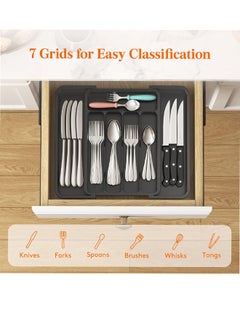 Beauenty Expandable Silverware Drawer Organizer, Adjustable Kitchen Flatware Organizer with Removable Dividers, Large Capacity Utensil Holder, Plastic Spoons Forks Knives Holder Storage Dividers Cutlery Tray  - Image 4