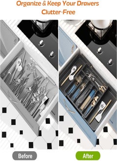 Beauenty Expandable Silverware Drawer Organizer, Adjustable Kitchen Flatware Organizer with Removable Dividers, Large Capacity Utensil Holder, Plastic Spoons Forks Knives Holder Storage Dividers Cutlery Tray  - Image 3