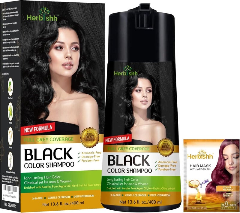 Herbishh Black Color Shampoo for Gray Hair - 400ml - Image 1