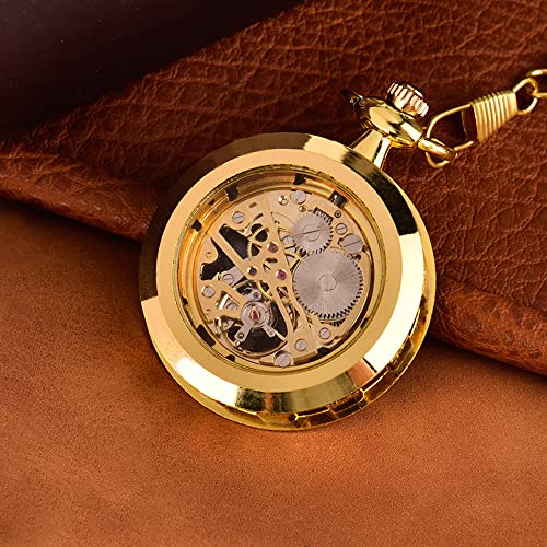 VIGOROSO Mens Steampunk Pocket Watch with Chain Skeleton Manual Hand Wind Mechanical Watches for Men, Gift for Husband - Image 5
