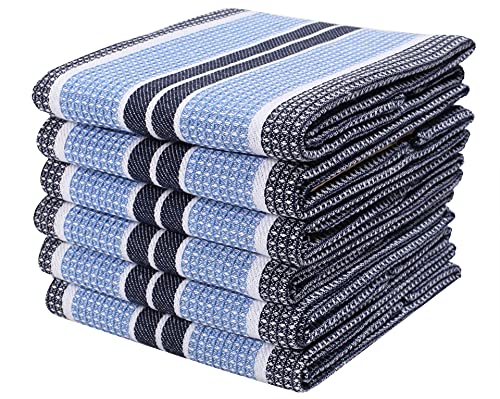 Goroly Home Kitchen Towels 18x28 Inch, Set of 6, Honey Comb Design, Super Absorbent, Quick Dry, Soft, 100% Cotton Dish Towels for Wiping Hands, Drying Dishes, Cleaning Dishcloths Set - Sky Blue Navy - Image 1