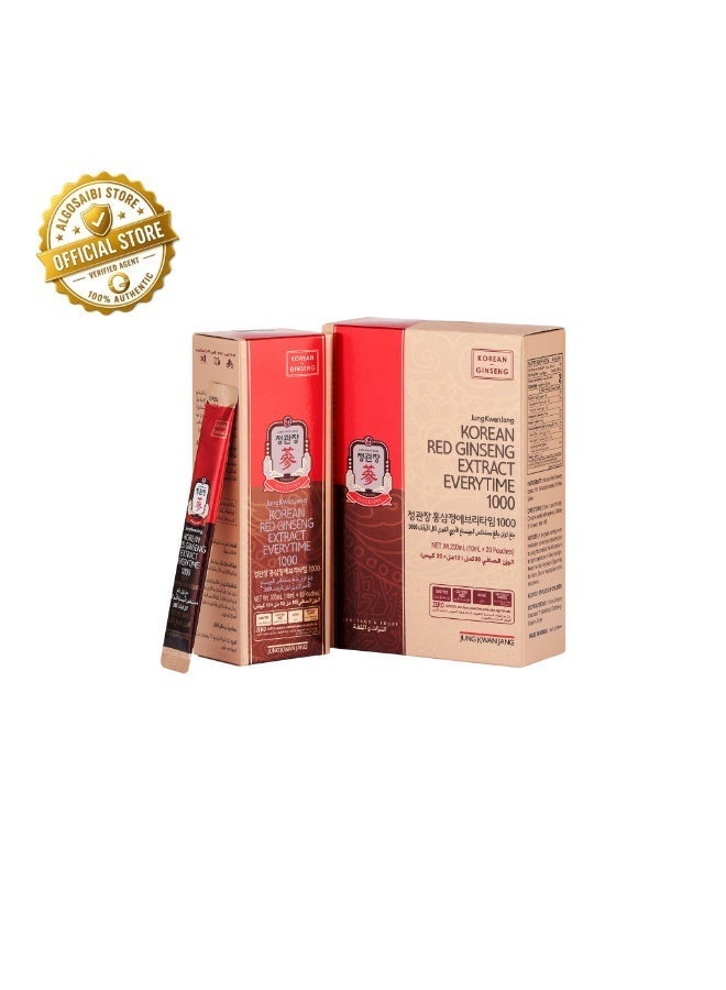 Jung Kwan Jang Korean Red Ginseng Everytime 1000 | Premium 6-Year Korean Red Ginseng Extract | 20 Liquid Sticks | Sugar Free | Gluten Free | Made in Korea - Image 1