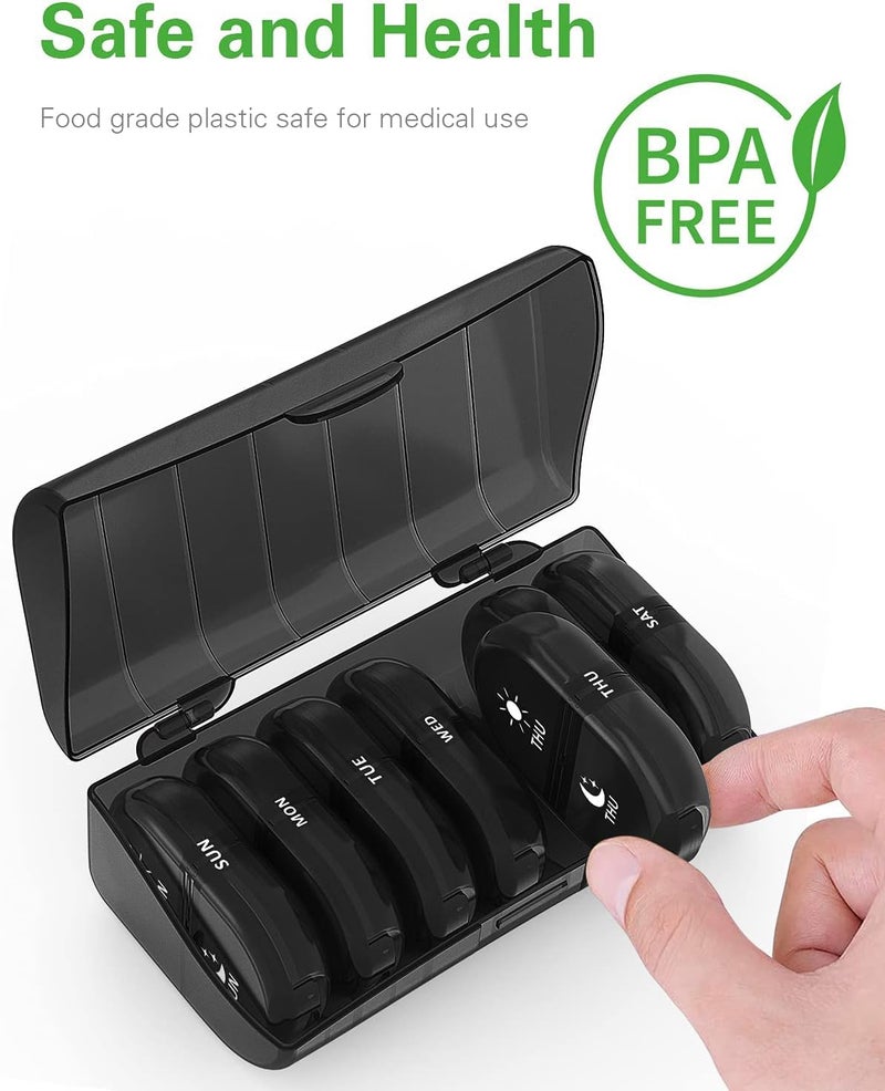 INKULTURE Weekly Medicine Organizer Box 02 Times a Day, Daily Tablets Container Case Travel Pill Box For 07 days | Black | 01 Pcs - Image 3