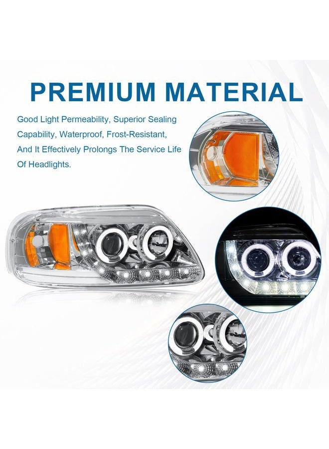 Fullux LED Headlights Compatible with 1997-2004 Ford F150 / 1997-1999 F250 / 1997-2002 Expedition Replacements Headlamp Amber Reflector Chrome Housing - Image 3
