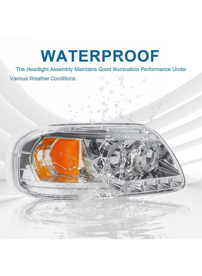 Fullux LED Headlights Compatible with 1997-2004 Ford F150 / 1997-1999 F250 / 1997-2002 Expedition Replacements Headlamp Amber Reflector Chrome Housing - Image 5