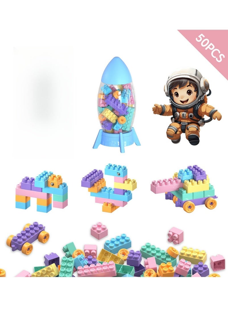 صندوق هدايا لتخزين مكعبات البناء DIY بألوان الماكارون - لعبة تركيب تعليمية بشكل صاروخ - Image 1