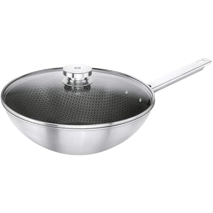 زويلينج مقلاة ووك Joy Plus غير لاصقة 30 سم، مصنوعة من 3 طبقات من الفولاذ المقاوم للصدأ، مطلية بطبقة Permaresist Ultra المقاومة للخدش، غطاء زجاجي بمقبض مريح، آمنة للاستخدام في فرن الحث حتى 200 درجة مئوية - Image 2