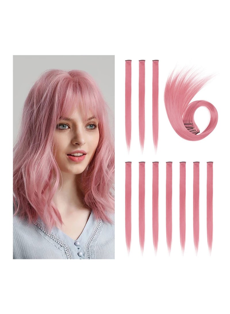 Y&D SYOSI 10 Pcs Pink Hair Extensions Clip in Extension Synthetic Straight Highlight Hairpieces Fashion Cosplay Party for Girls Women - Image 1