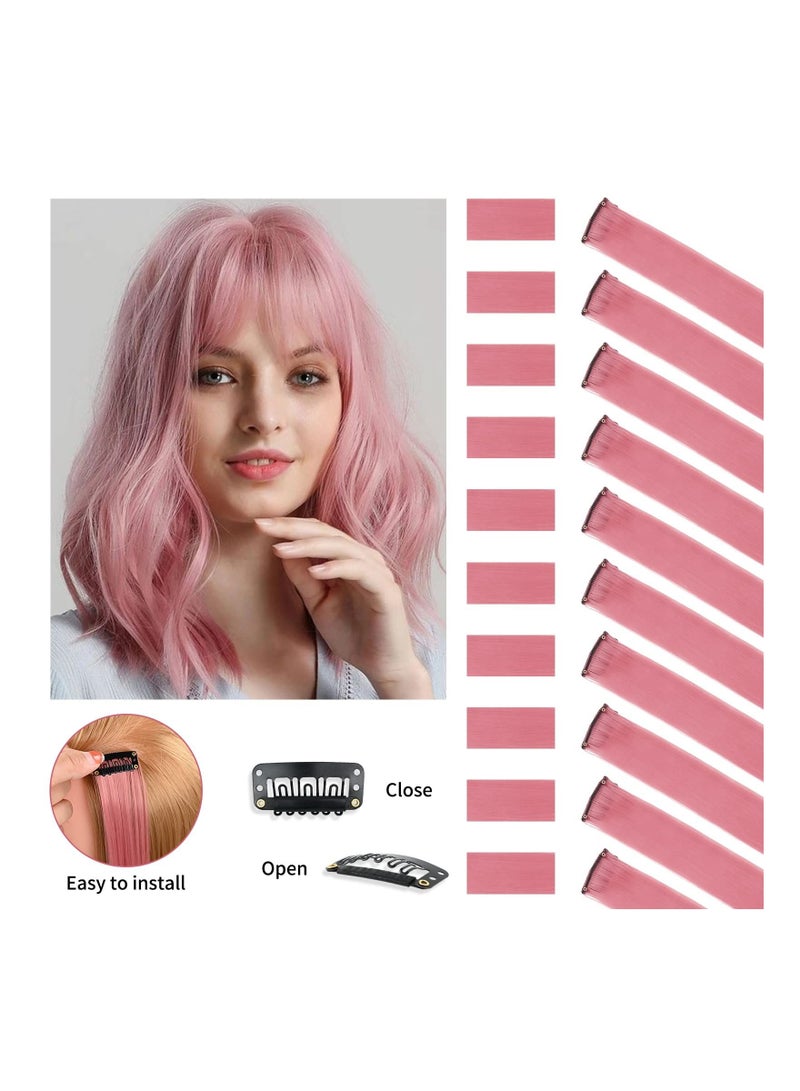 Y&D SYOSI 10 Pcs Pink Hair Extensions Clip in Extension Synthetic Straight Highlight Hairpieces Fashion Cosplay Party for Girls Women - Image 2